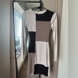 Windsor Patchwork Long Sleeve Dress - Black, Gray, Cream